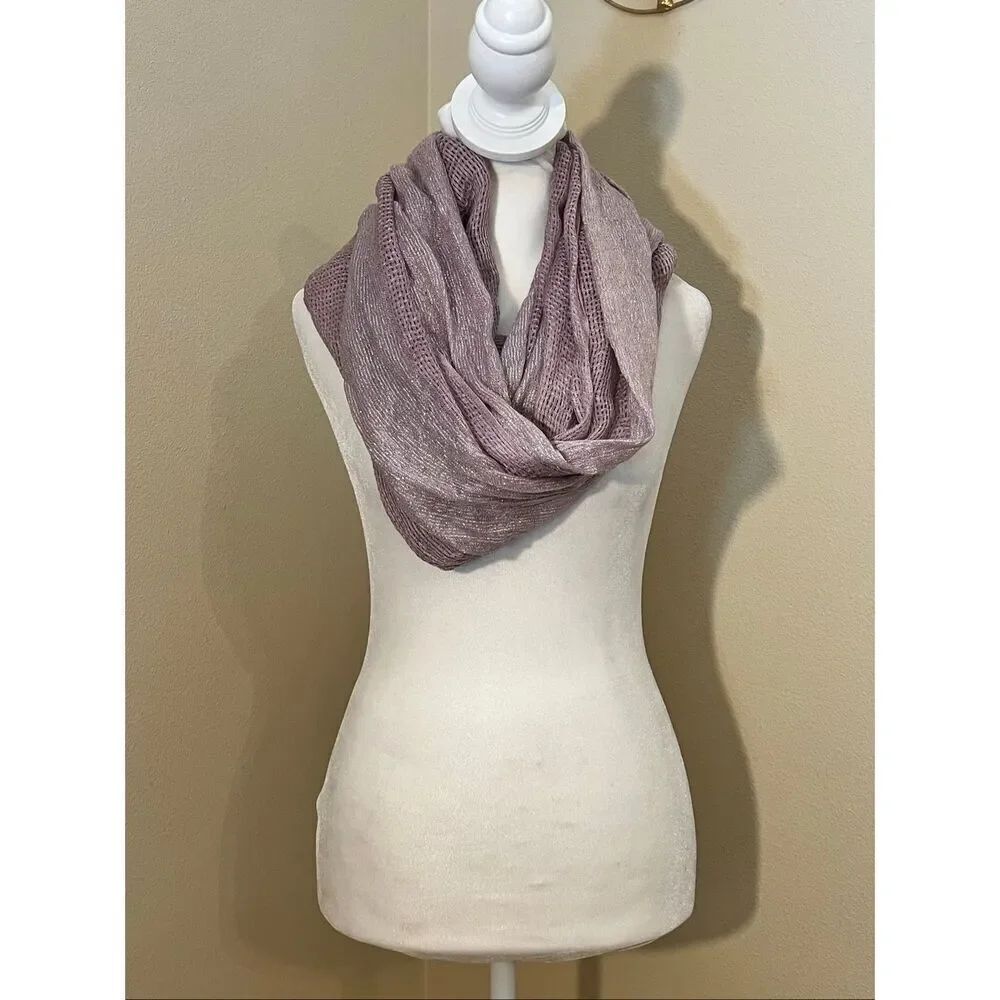 Plum Mauve Purple Metallic Silver Shimmer Lightweight Infinity Scarf